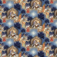 Load image into Gallery viewer, Merry Christmas Religious Beautiful Nativity Jesus Manger Scene Blue Fabric Unisex Medical Surgical Scrub Caps Men & Women Tie Back and Bouffant Hat Styles