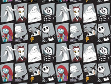 Load image into Gallery viewer, NBC Nightmare Before Christmas Stone Faced Squares Characters Fabric Unisex Medical Surgical Scrub Caps Men & Women Tie Back and Bouffant Hat Styles