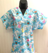 Load image into Gallery viewer, Special Delivery Stork Delivering Babies Nursery Fabric Nurse Medical Scrub Top Unisex Style for Men & Women