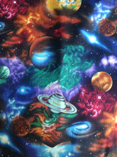 Load image into Gallery viewer, Outer Space Galaxy Solar System Planets & Stars Blue Fabric Unisex Medical Surgical Scrub Caps Men & Women Tie Back and Bouffant Hat Styles