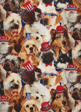 Load image into Gallery viewer, Animals USA Patriotic Holiday Puppy Dogs Packed Fabric Unisex Medical Surgical Scrub Caps Men & Women Tie Back and Bouffant Hat Styles