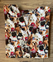 Load image into Gallery viewer, Patriotic Medical Scrub Top USA Puppy Dogs Packed Veterinary Tech Unisex Style for Men & Women