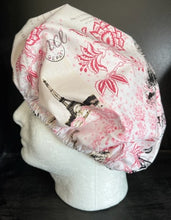 Load image into Gallery viewer, Paris France Eiffel Tower Fabric Unisex Medical Surgical Scrub Caps Men & Women Tie Back and Bouffant Hat Styles