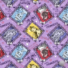 Load image into Gallery viewer, Princesses I Am Princess Snow White Cinderella Belle Rapunzel Purple Fabric Unisex Medical Surgical Scrub Caps Men & Women Tie Back and Bouffant Hat Styles