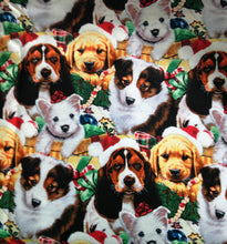 Load image into Gallery viewer, Christmas Holidays Cute Santa Puppy Dogs with Presents Fabric Unisex Medical Surgical Scrub Caps Men & Women Tie Back and Bouffant Hat Styles