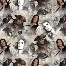 Load image into Gallery viewer, Pirates of the Caribbean Characters SEA RULES ALL Tan Fabric Unisex Medical Surgical Scrub Caps Men & Women Tie Back and Bouffant Hat Styles