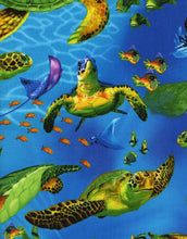 Load image into Gallery viewer, Beautiful Bright Sea Turtle & String Rays Fabric Unisex Medical Surgical Scrub Caps Men & Women Tie Back and Bouffant Hat Styles