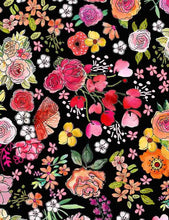 Load image into Gallery viewer, Floral Flowers Orange Pink on Black Fabric Unisex Medical Surgical Scrub Caps Men & Women Tie Back and Bouffant Hat Styles