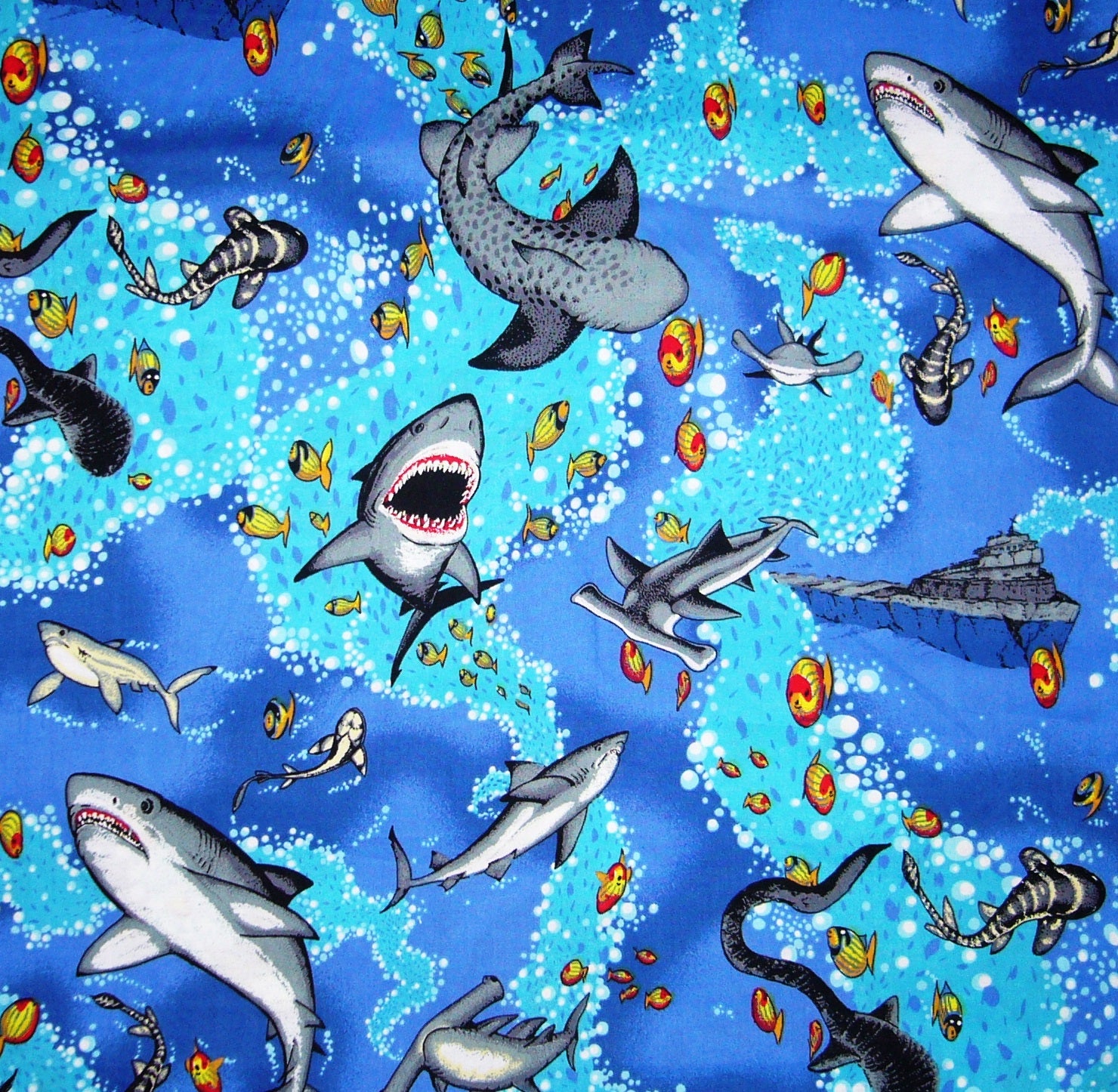DDSewHappyScrubs Ocean Sea Animal Shark Attack & Submarine Fabric unisex Medical Surgical Scrub Caps Men & Women Tie Back and Bouffant Hat Styles Elastic Bouffant