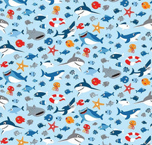 Load image into Gallery viewer, Cute Sharks, Whales & Friends Fabric Unisex Medical Surgical Scrub Caps Men & Women Tie Back and Bouffant Hat Styles