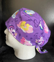 Load image into Gallery viewer, My Little Pony SLEEPING PONIES Purple Fabric Unisex Medical Surgical Scrub Caps Men & Women Tie Back and Bouffant Hat Styles