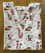 Load image into Gallery viewer, Patriotic Medical Scrub Top USA Flag Peanuts Characters Snoopy Unisex Relax Style for Men & Women