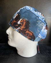 Load image into Gallery viewer, Wild Horses in the Snow Scenes Fabric Unisex Medical Surgical Scrub Caps Men & Women Tie Back and Bouffant Hat Styles