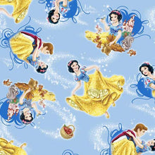 Load image into Gallery viewer, Snow White with Prince Charming Blue Fabric Unisex Medical Surgical Scrub Caps Men & Women Tie Back and Bouffant Hat Styles