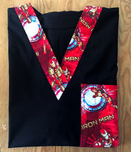 Load image into Gallery viewer, Solid Scrub Top with Iron Man Fabric on *Neck Band & Pocket Options* Medical Scrub Top Unisex Style Shirt for Men & Women