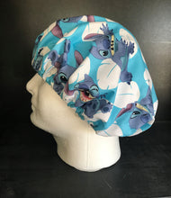 Load image into Gallery viewer, Lilo & Stitch Character STITCH Fabric Nurse Unisex Medical Surgical Scrub Caps Men & Women Tie Back and Bouffant Hat Styles