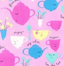 Load image into Gallery viewer, Tea Pot Tea Cups Pink Medical Scrub Top Say When? Tea for two Merci Unisex Style for Men & Women