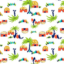 Load image into Gallery viewer, Tropical Hawaiian Little Tiki Hut Village Fabric Nurse Medical Scrub Top Unisex Style for Men & Women