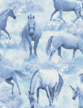 Load image into Gallery viewer, Beautiful Unicorns Blue Unisex Medical Surgical Scrub Caps Men & Women Tie Back and Bouffant Hat Styles