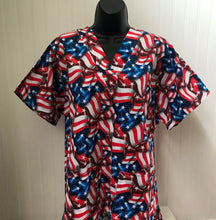 Load image into Gallery viewer, Patriotic Medical Scrub Top American Waving USA Flags Stars & Stripes Unisex Style for Men & Women