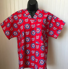 Load image into Gallery viewer, Baseball Washington Nationals Medical Scrub Top Unisex Relaxed Style Men's Scrub Top Women's Scrub Top