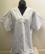 Load image into Gallery viewer, Cat Medical Scrub Top Smiling Faces Whiskers White Unisex Style for Men & Women