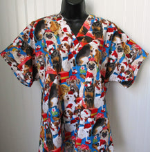 Load image into Gallery viewer, Christmas Medical Scrub Top Santa Puppy Dogs Presents Unisex Style for Men & Women
