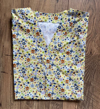 Load image into Gallery viewer, Floral Flowers on Yellow Fabric Medical Scrub Top Unisex Generic Relaxed Style for Men & Women
