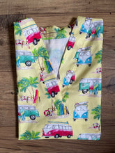 Load image into Gallery viewer, Hawaiian Tropical Surfside VW Vans Medical Scrub Top Yellow Unisex Style for Men & Women