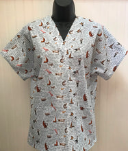 Load image into Gallery viewer, Farm Animals Yoga Poses Medical Scrub Top Veterinary Tech Unisex Style for Men & Women