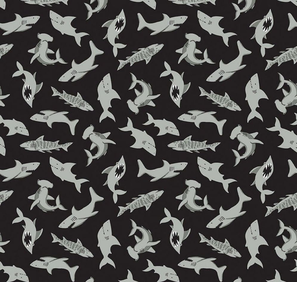 SHARK SPECIES ON BLACK Fabric Unisex Medical Surgical Scrub Caps Men & Women Tie Back and Bouffant Hat Styles