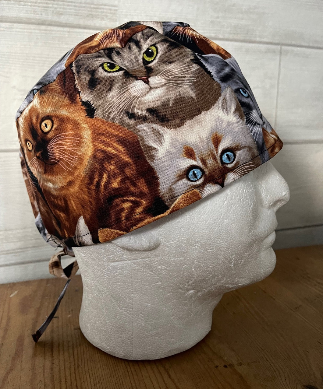 Cat Breeds Packed Fabric Unisex Medical Surgical Scrub Caps Men & Women Tie Back and Bouffant Hat Styles