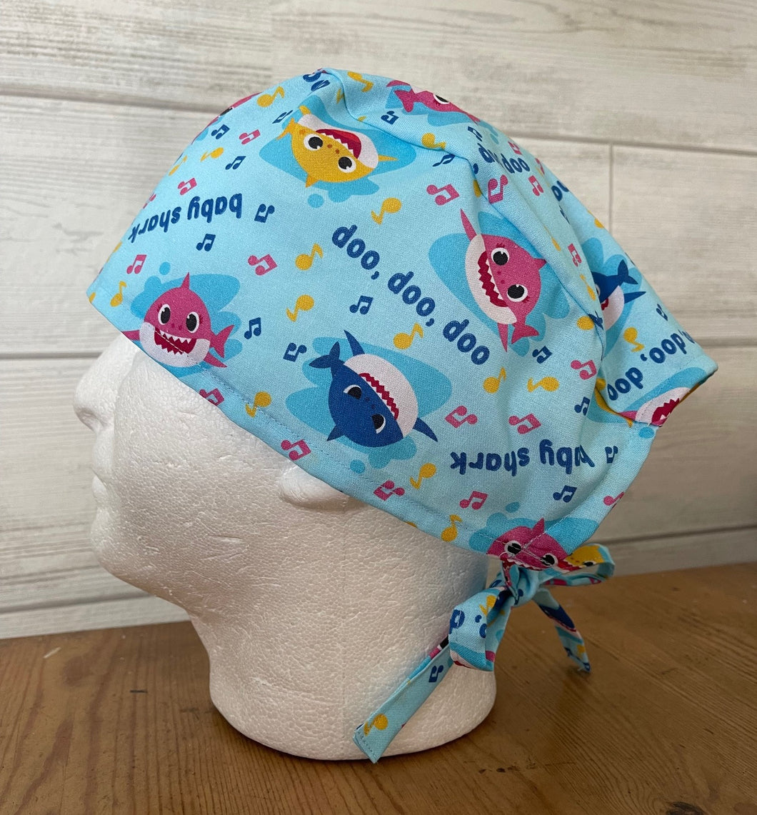 Shark Cartoon Unisex Medical Surgical Scrub Caps Men & Women Tie Back and Bouffant Hat Styles