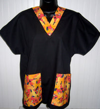 Load image into Gallery viewer, Size Medium Solid Black Scrub top with Disney Incredibles Pockets and Collar band Unisex Style Shirt for Men &amp; Women *IN STOCK *READY TO SHIP
