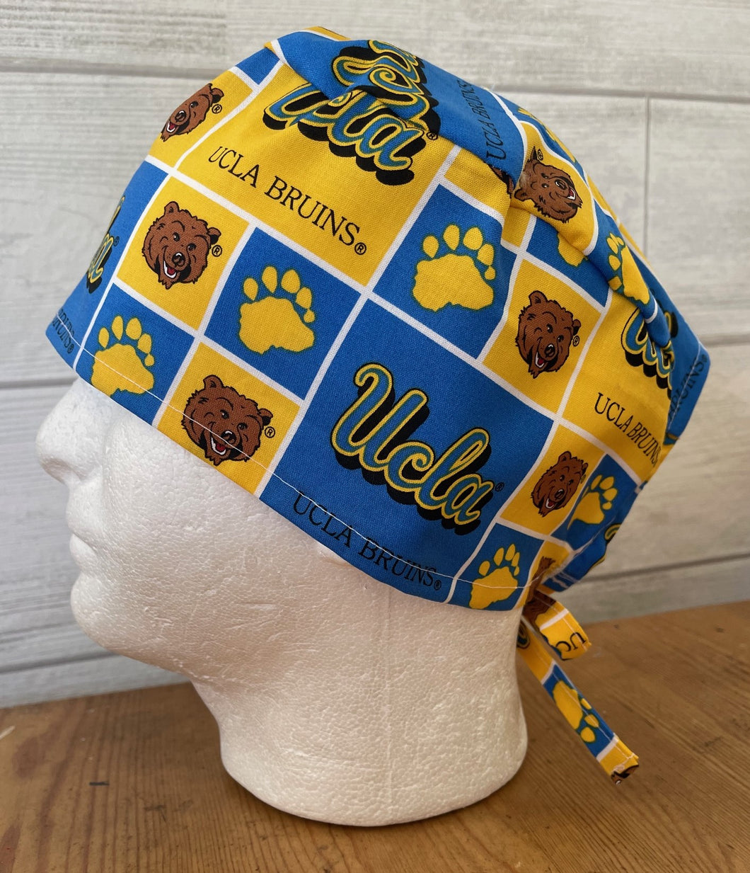 UCLA BRUINS College Fabric Unisex Medical Surgical Scrub Caps Men & Women Tie Back Bouffant Hat Styles