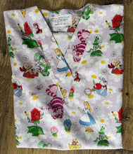 Load image into Gallery viewer, Alice in Wonderland Medical Scrub Top Purple Unisex Relaxed Fit Style for Men &amp; Women
