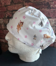 Load image into Gallery viewer, Bambi, Flower &amp; Thumper White Fabric Unisex Medical Surgical Scrub Caps Men &amp; Women Tie Back and Bouffant Hat Styles
