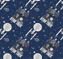 Load image into Gallery viewer, Solid Black Scrub Top with Star Trek Characters blue Fabric on *Neck Band &amp; Pocket Options* Medical Scrub Top Unisex Style Shirt for Men &amp; Women
