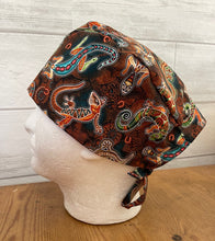 Load image into Gallery viewer, Gecko Lizard Brown Fabric Unisex Medical Surgical Scrub Caps Men &amp; Women Tie Back and Bouffant Hat Styles
