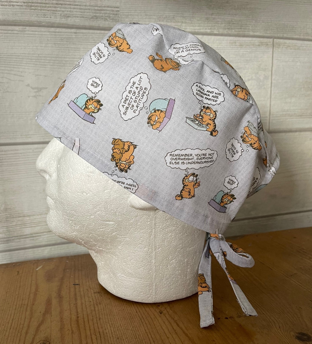 Garfield the Cat Unisex Medical Surgical Scrub Caps Men & Women Tie Back and Bouffant Hat Styles