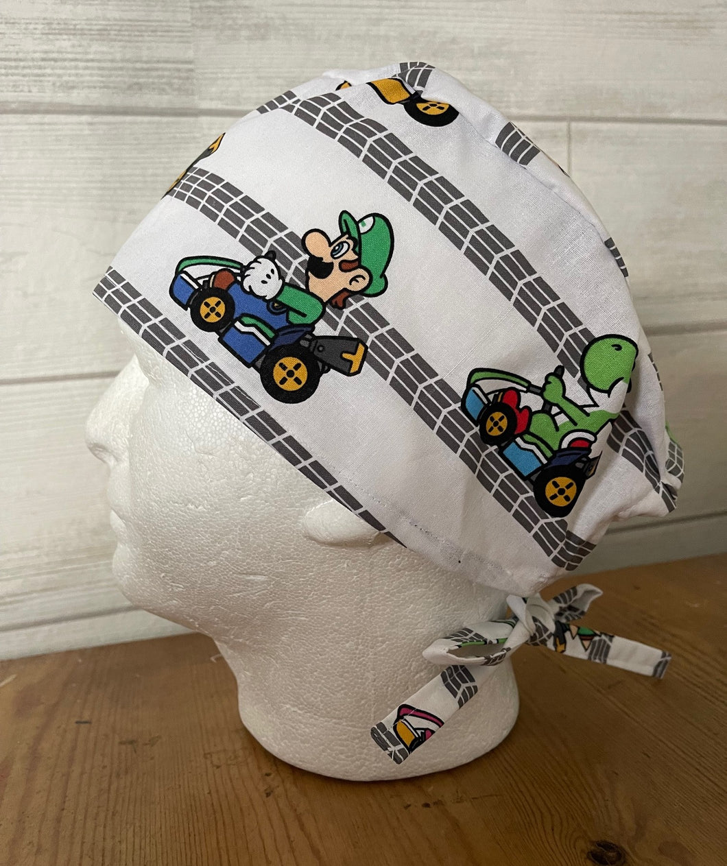 Video Game Medical Scrub Hats Nintendo Mario Kart Characters Unisex  Men & Women Tie Back and Bouffant Hat Styles