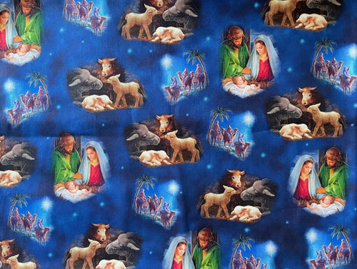 Christmas Nativity THE NEWBORN KING blue Fabric Unisex Medical Surgical Scrub Caps Men & Women Tie Back and Bouffant Hat Styles
