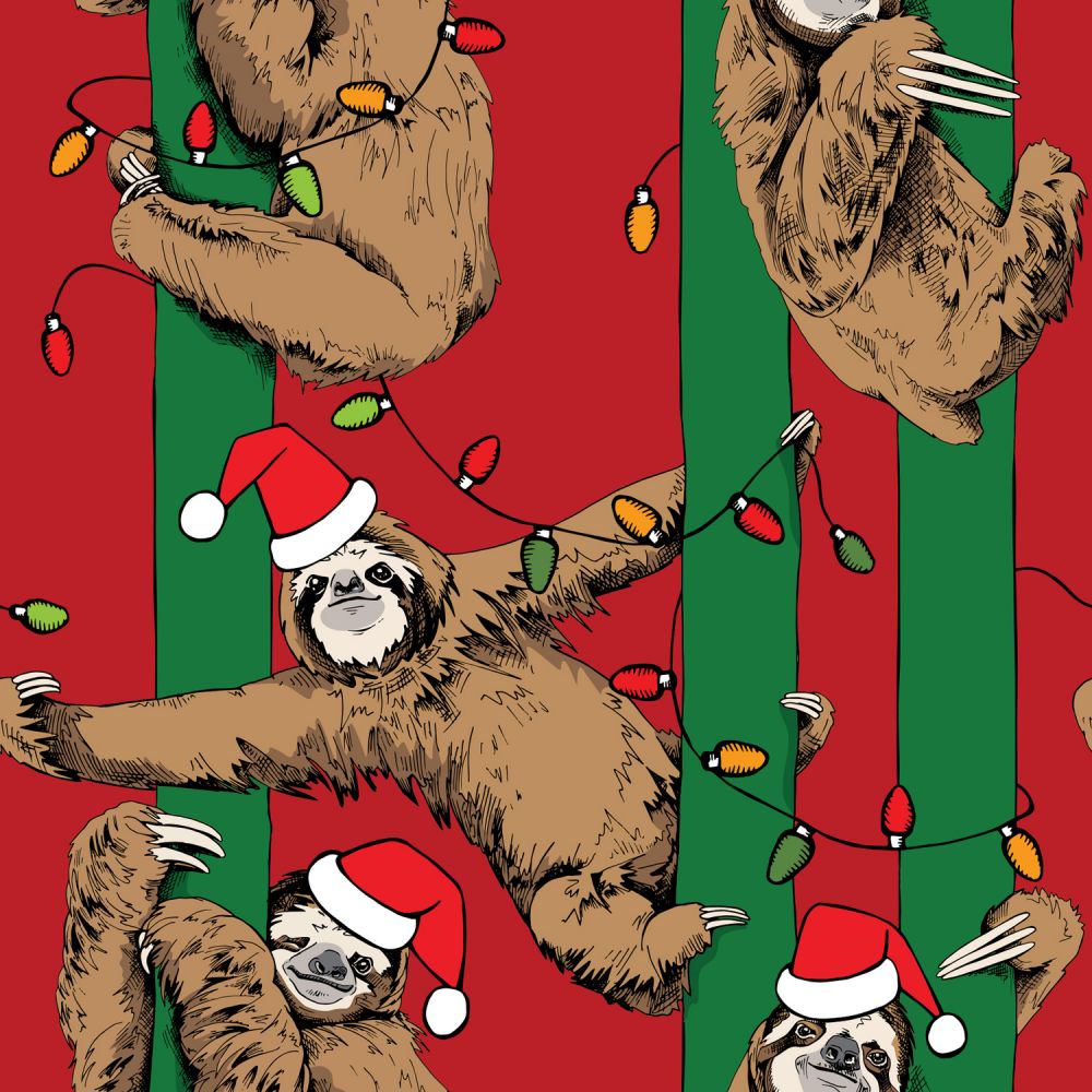 Christmas Santa Sloth Red Green Stripe Lights Medical Scrub Top Unisex Style for Men & Women