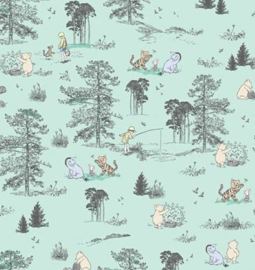 Winnie the Pooh Medical Scrub Top Characters Green 100 Acres Woods Unisex Style for Men & Women