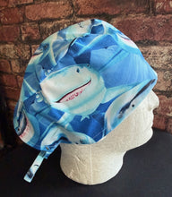 Load image into Gallery viewer, Shark Species Fabric Unisex Medical Surgical Scrub Caps Men &amp; Women Tie Back and Bouffant Hat Styles
