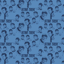 Load image into Gallery viewer, Solid Black Scrub Top with Star Trek blue Characters Fabric on *Neck Band &amp; Pocket Options* Medical Scrub Top Unisex Style Shirt for Men &amp; Women
