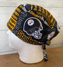 Load image into Gallery viewer, PITTSBURG STEELERS FOOTBALL Unisex Medical Surgical Scrub Caps Men &amp; Women Tie Back and Bouffant Hat Styles
