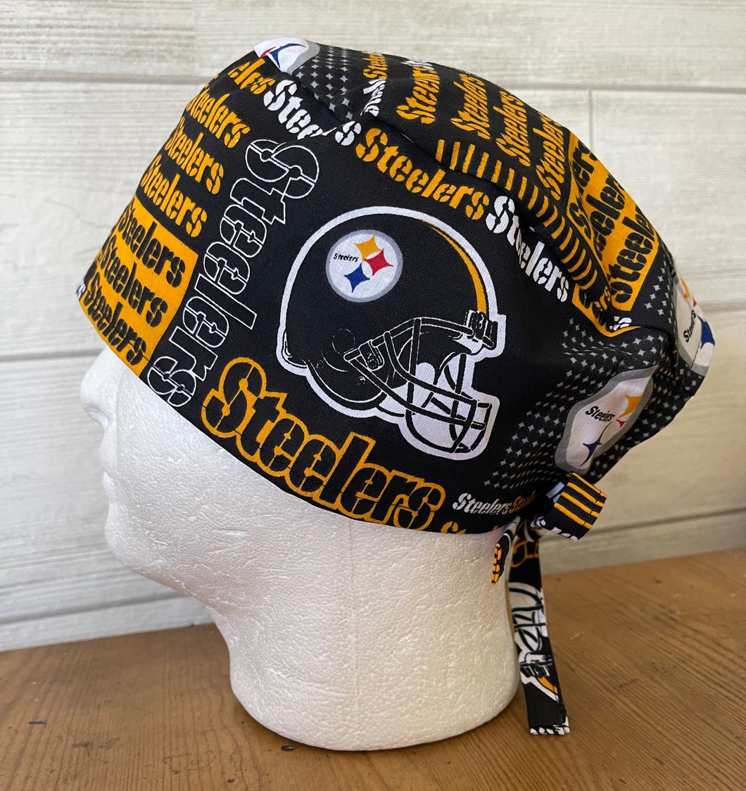 PITTSBURG STEELERS FOOTBALL Unisex Medical Surgical Scrub Caps Men & Women Tie Back and Bouffant Hat Styles