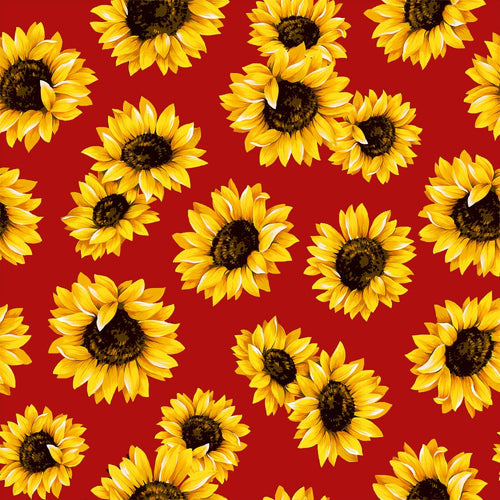 Sunflower Flower on Red Medical Scrub Top Floral Fabric Unisex Relaxed Style for Men & Women