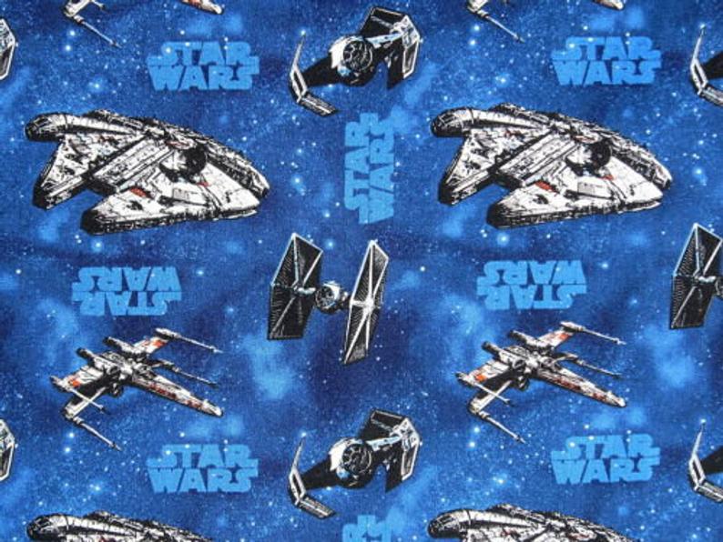 Solid Black Scrub Top with Star Wars Ships Blue Fabric on *Neck Band & Pocket Options* Medical Scrub Top Unisex Style Shirt for Men & Women